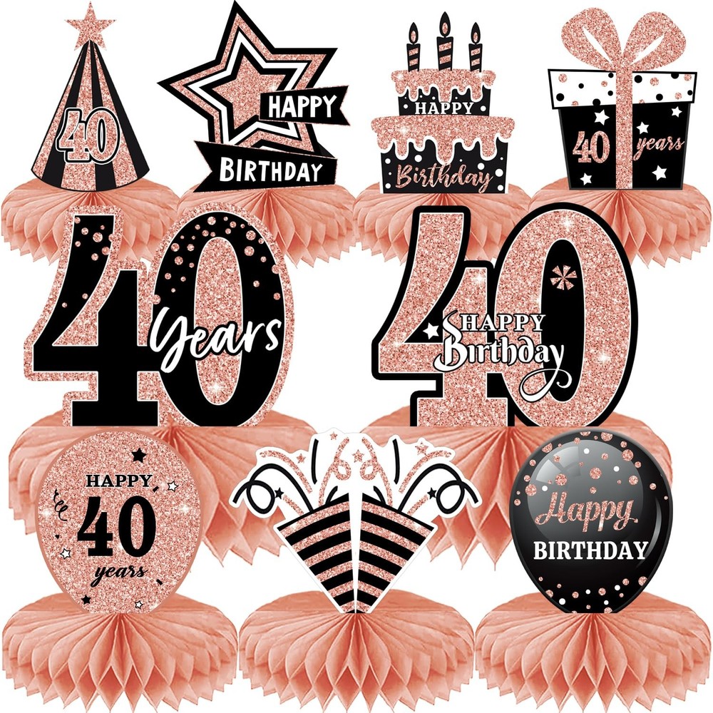 9 Pcs 40th Birthday Decorations for Women – Rose Gold Pink Pink-40th