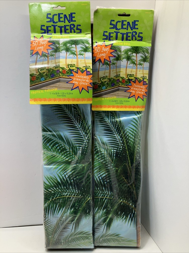 Tropical Palm Trees Scene Setter Luau Beach Party Summer Decor 50x4ft Lot Of 2