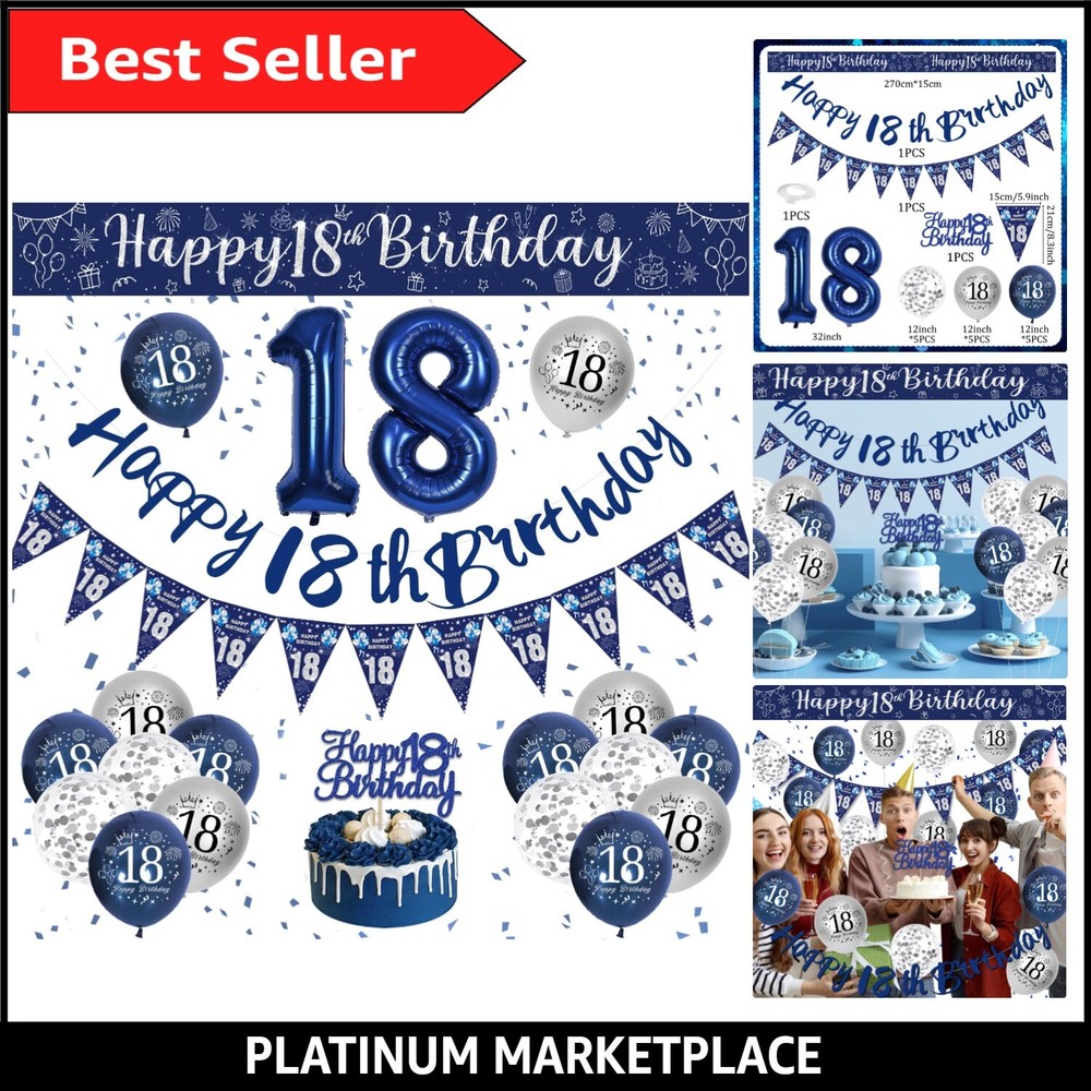 Youthful 18th Birthday Decorations Pack – Fun Blue & Silver Balloon & Banner Set