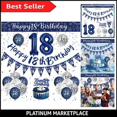 Youthful 18th Birthday Decorations Pack – Fun Blue & Silver Balloon & Banner Set