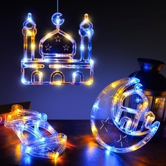Elegant Blue & Warm White LED Lanterns for Ramadan – 3 Pack with Timer Function