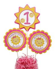 Sunshine 1st Birthday Centerpiece Sticks, Girl Party Decorations, Personalized