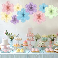 9PCS Pastel Paper Flowers Decorations Pastel Paper Fans Floral Backdrop Decor…