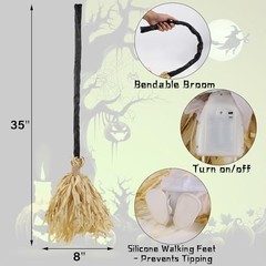 35″ Animated Witches Broom Halloween Decor – Magic Witch Broomstick – Green