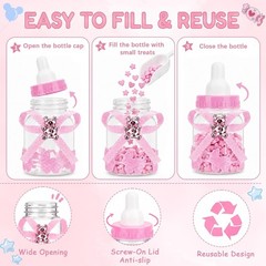 24 Pink Mini Baby Bottle Candy Boxes with 5 Handmade Roses – Baby Shower Favors