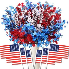 10 Pcs 4th of July Artificial Babys Breath Flowers, 6 Pcs Small American Flag…