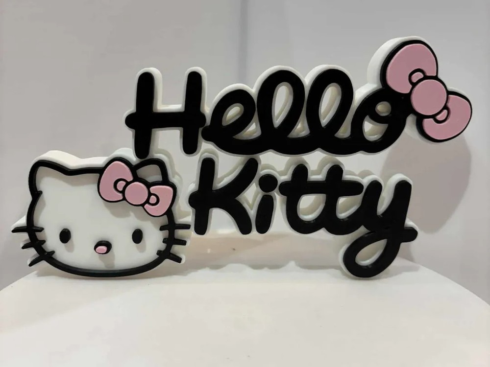 Hello Kitty Cake Topper Sign 3D Wall Art Decor Pink Birthday Party Supplies