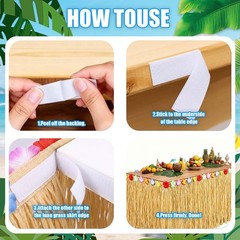2 Pack Luau Grass Table Skirt, Luau Party Decorations, Natural 108″ X 29.5″ Hawa