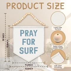 Coastal Beach Room Decor, Surf Canvas Banner, Boho Wood Beads Pray For Surf C…