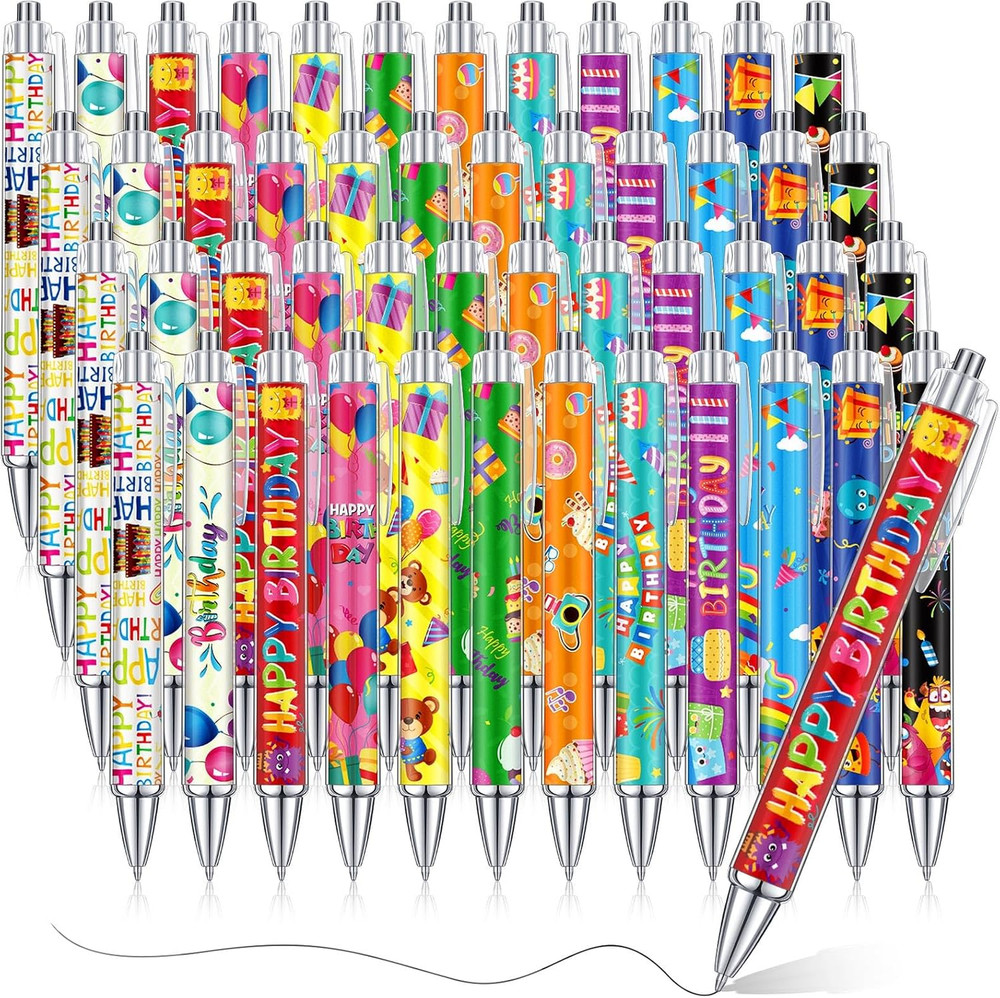 Happy Birthday Pens Bulk 48 Pieces Colorful Cake Balloon Party Supplies for