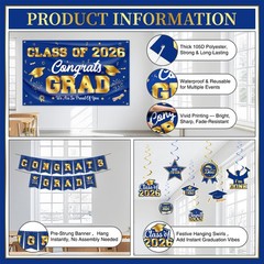 Graduation Decorations 2026 Blue and Gold Graduation Party Decor Set include