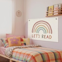 Read Linen Banner – Boho Classroom Decor, Reading Room Wall Hanging, Rainbow …