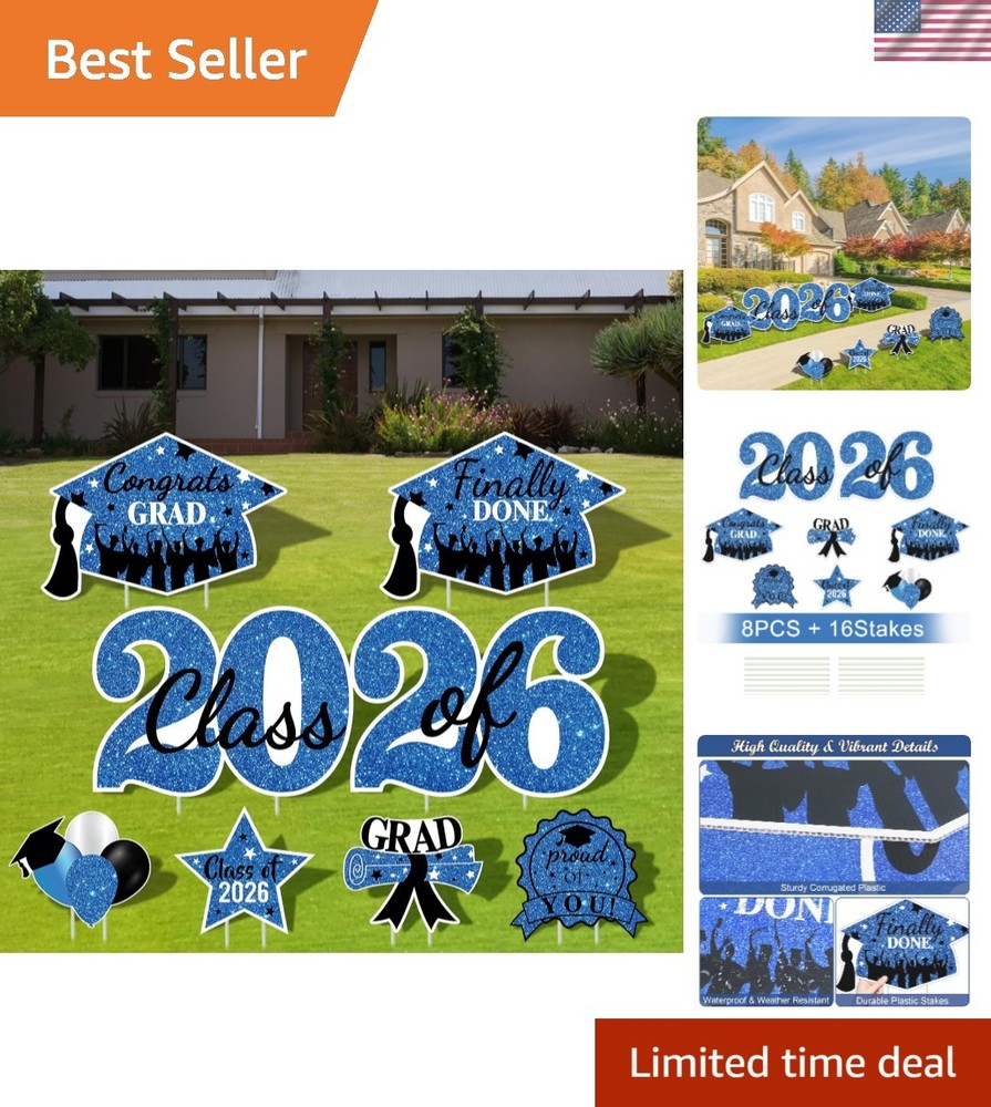 Congrats Grad 2026 Yard Signs – 8-Piece Outdoor Decoration Set for Parties