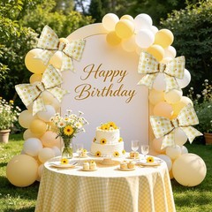 4 PCS Daisy Bow Balloons, Large Yellow Gingham Coquette Foil Balloon Set