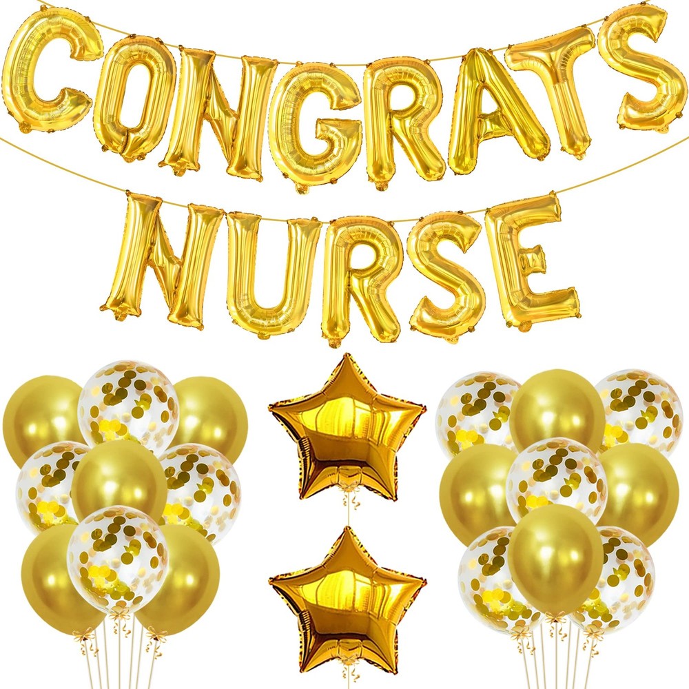 Katchon, Congrats Nurse Gold Balloons Banner Set – 16 Inch, Pack Of 35 | Nurs…
