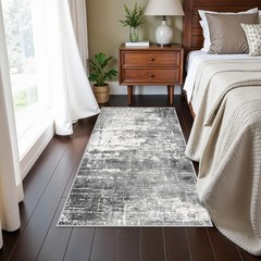 Abstract 2×4 Entryway Area Rugs: Washable Water Resistant 2×4, Black/Grey