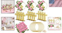Classic Baptism Decoration Kit: 12 Wooden Crosses, Floral Hoops & 24 Roses