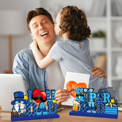 4Pcs Fathers Day Decorations Wood Table Decor Blue Happy Fathers Day Decorations