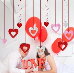 48 Pcs Valentine’s Day Decorations Glitter Heart Hanging Swirls Ceiling Decor