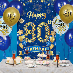 80Th Birthday Party Decorations for Men Navy Blue Gold Happy 80Th Birthday Banne
