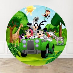 Jungle Mickey Mouse Minnie Birthday Round Backdrop Cover Party Photo Background
