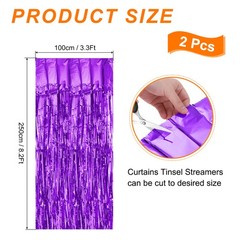 2 Pcs Purple Foil Curtain Backdrop, 3.3ft x 8.2ft Foil Fringe Streamer