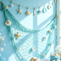 2 Pack Fish Net Decorations for Party, Natural Cotton Hawaiian Party Fishing …