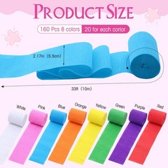 160 Rolls Crepe Paper Streamers Rainbow Party Decor Birthday Wedding Crafts Kit