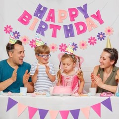 Felt Birthday Decorations, NO DIY, Pre-Strung 3D Felt Happy Birthday Banner with