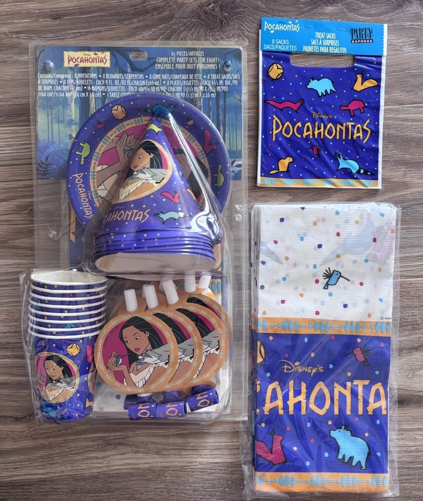 Retro Vintage Pocahontas Party Supplies Invitations Hats Bags Plates Table Cover