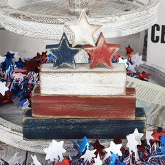 4th of July Table Decorations Red White Blue Patriotic Tiered Tray Centerpiece..
