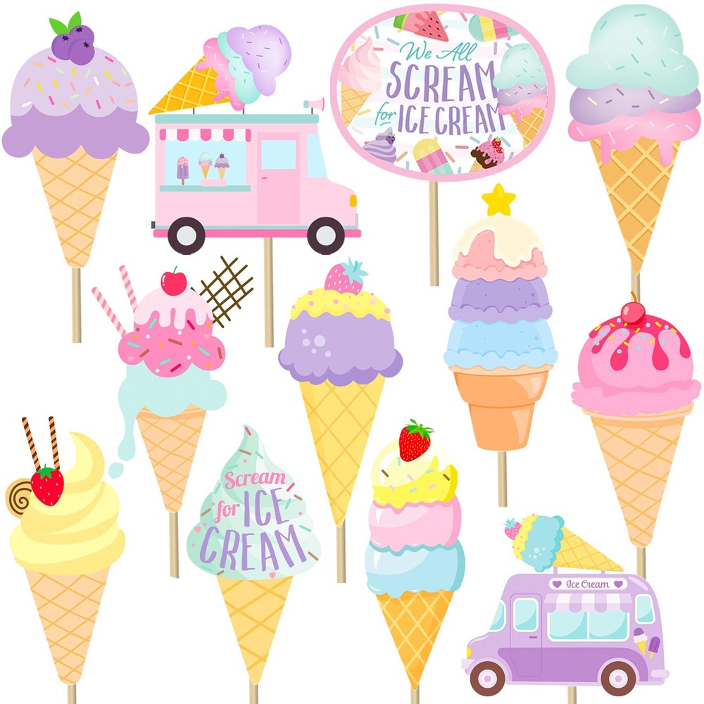 26Pcs Ice Cream Centerpiece Sticks, Table Decorations, Summer, Birthday, Shower
