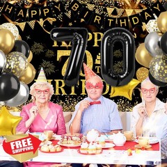 Wclliuchi 70th Black Gold Birthday Decor