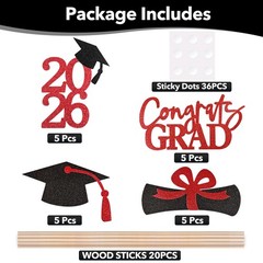 20 PCS Graduation Decorations Class of 2026, Black and Red DoubleSided Center…