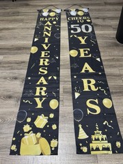 Happy 50th Anniversary Door Banner Cheers To 50 Years Black & Gold 70″x11.8″