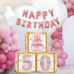 Datamoon 50Th Birthday Decorations Boxes for Women – 3PCS Pink Rose Gold Happy 5