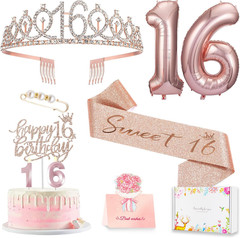Sweet 16 Birthday Party Decorations for Girls, Sweet 16 Sash and Tiara, Cake Top
