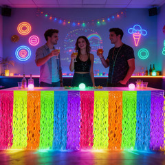 4 Pack Neon Tinsel Foil Fringe Table Skirts 108 X 29.5 Inch Glow in the Dark Par