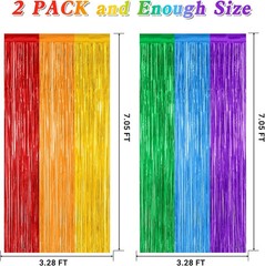 2 Pack Rainbow Backdrop Curtains, 3.28 FT x 7.05 FT Colofull Party Decorations,