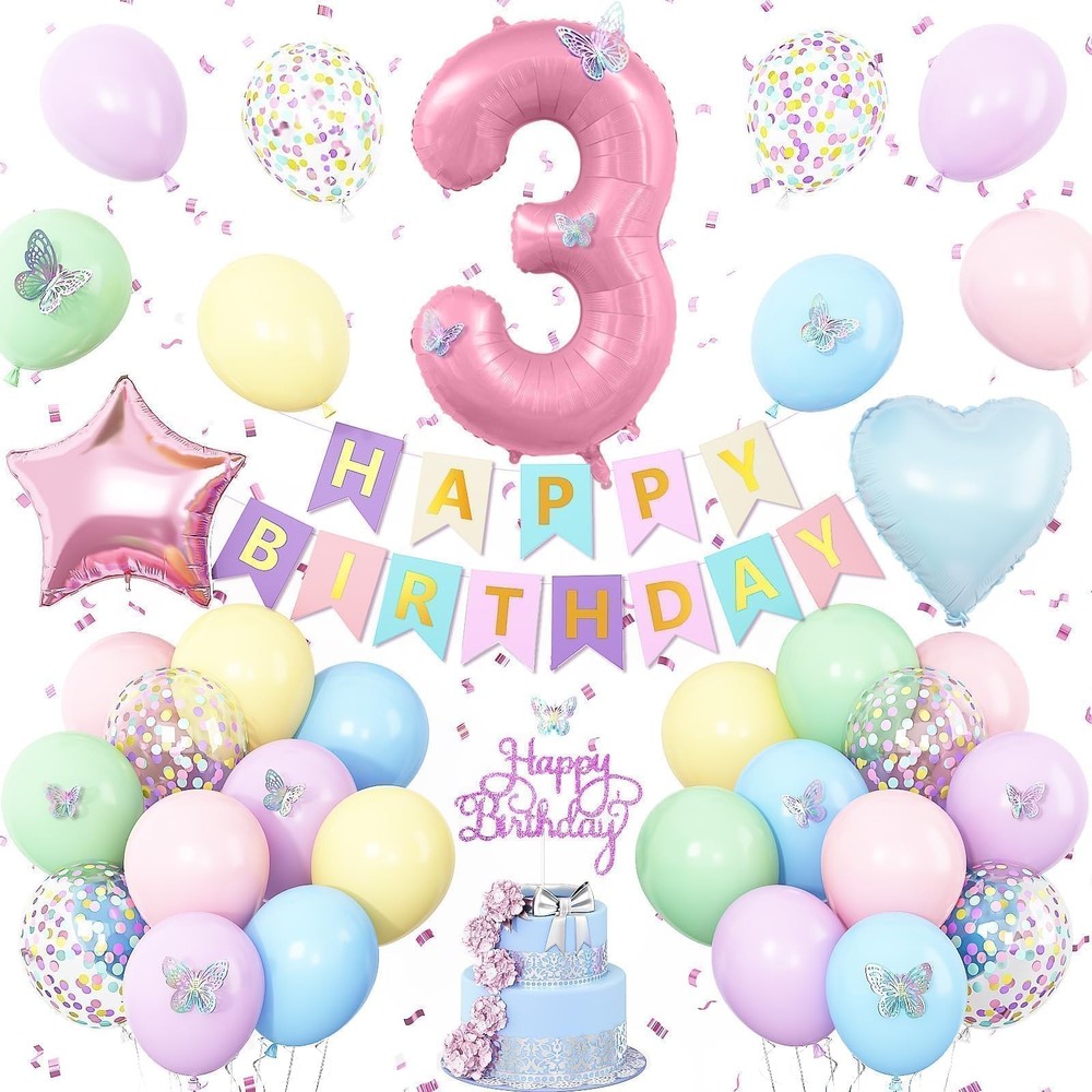 3rd Decoration for Girls,Easter Pastel Rainbow Macaron 3rd Balloon Number 3 B…