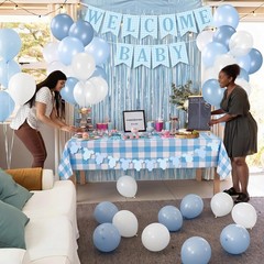 66 Pcs Boy Baby Shower Decorations Blue Gingham Welcome Baby and Body Cloth B…