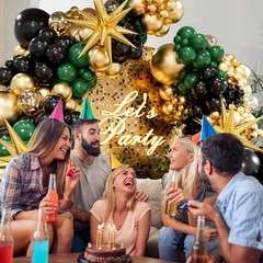 Green and Gold Black Balloon Arch Kit with 3pcs Star Balloon, Emerald Forest …