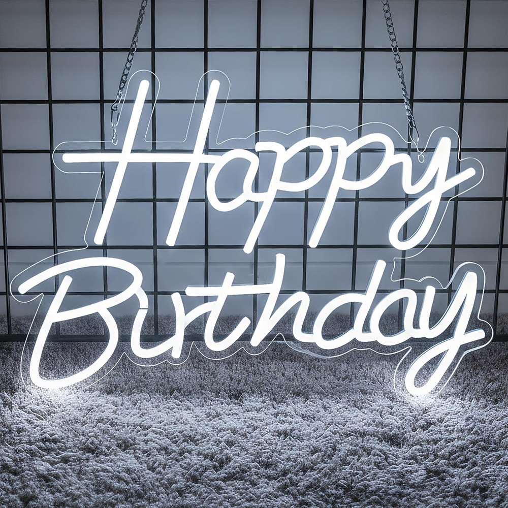 Happy Birthday Neon Sign for Backdrop, LED Happy Birthday Light up Sign, USB