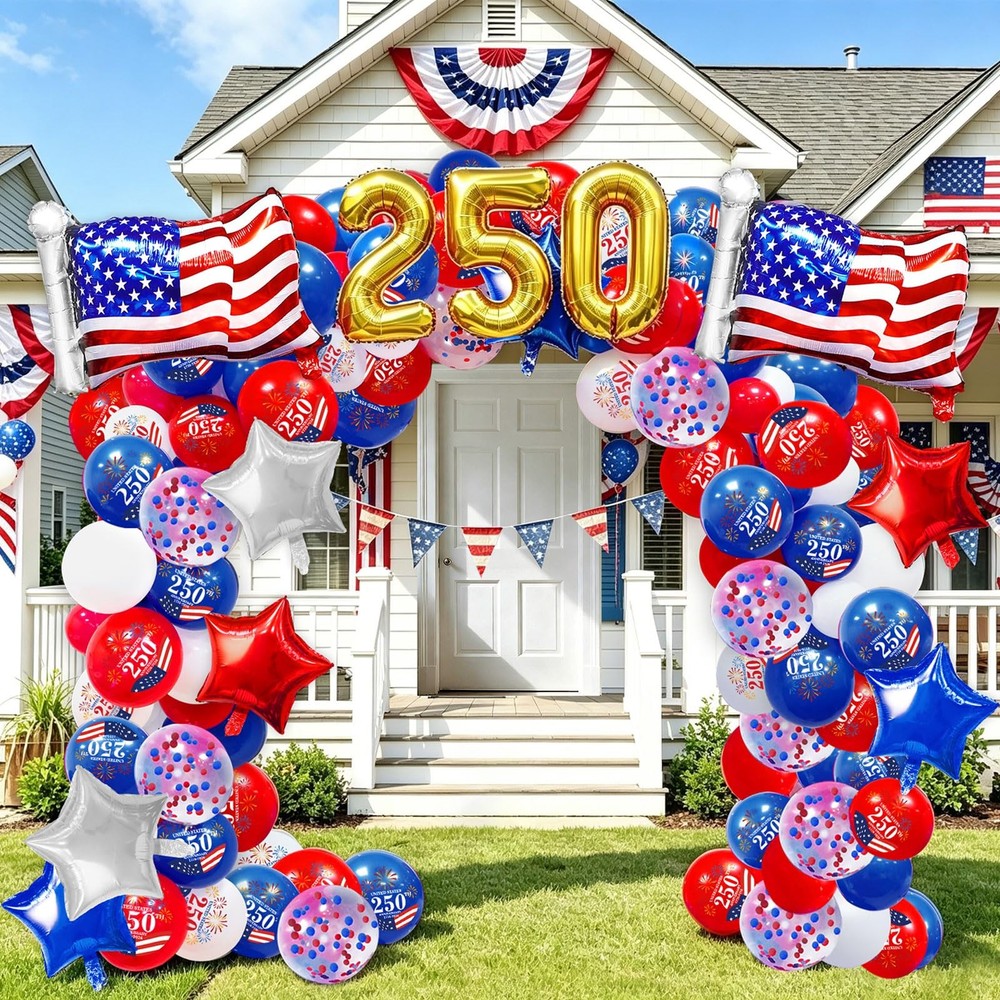 104 PCS Red White and Blue Balloon Garland Arch Kit, 4th of July Balloon Arch…