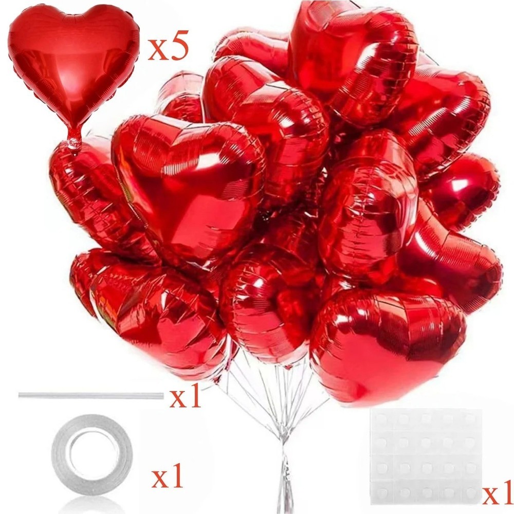 5-30pcs 18in Red Heart Foil Balloons Valentine’s Wedding Anniversary Party Decor
