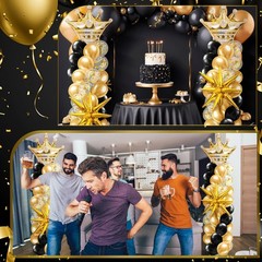 2 Sets Black and Gold Balloon Column Stand Kit with 2 Crown Foil Balloons Bla…