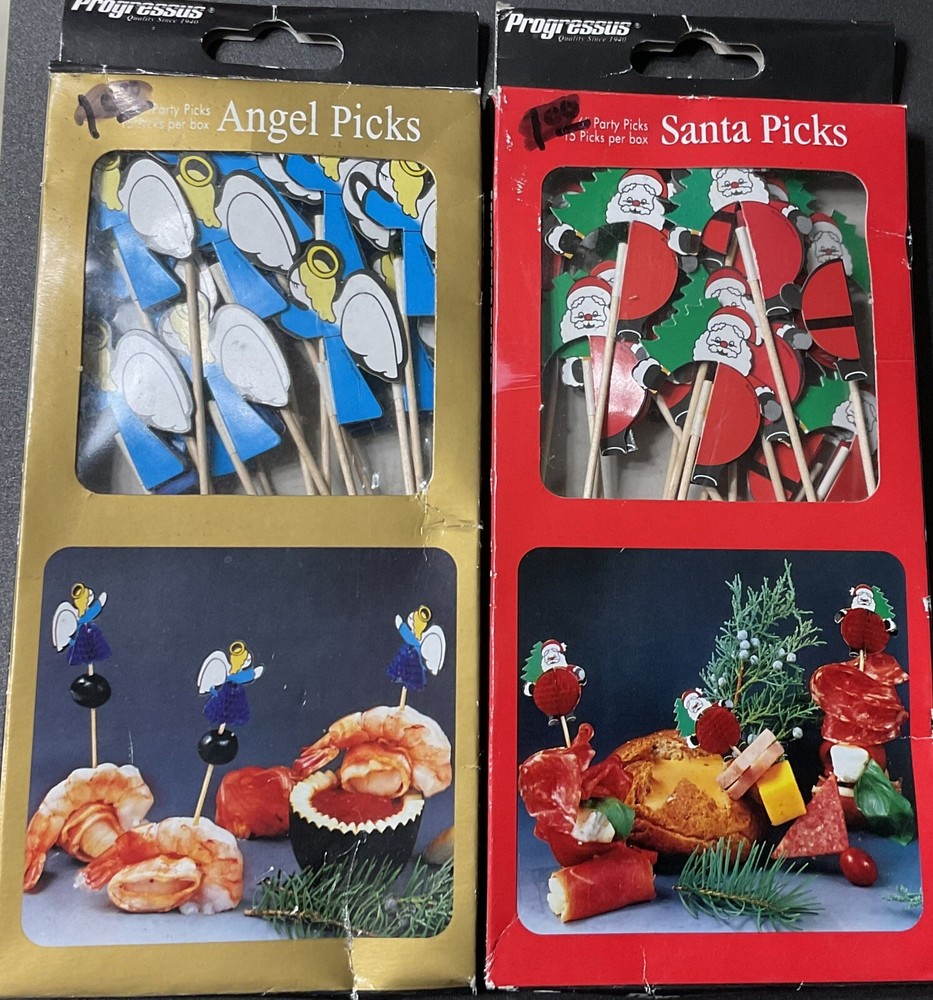 Vtg Honeycomb Christmas Party Picks Angels & Santa Paper – 6″ (15 per Pkg)