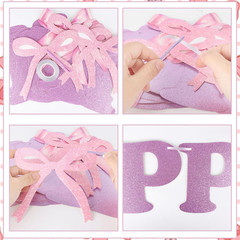 3 Pack Pink Bow Happy Birthday Banner Glitter Party Garland Decorations Set