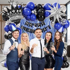 Birthday Decorations for Men with Black Metallic Silver Navy Blue Blue,