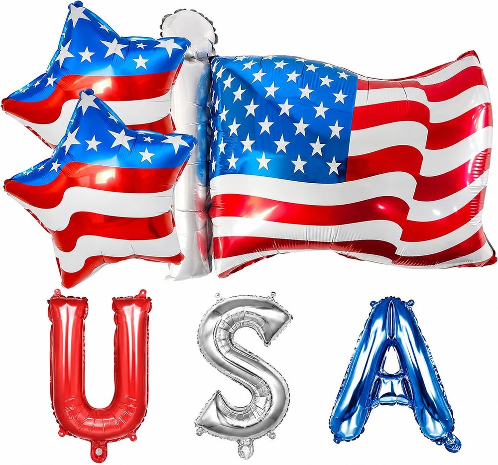 28 Inch USA Letter Balloons Red Silver Blue 4th of July Party Decorations